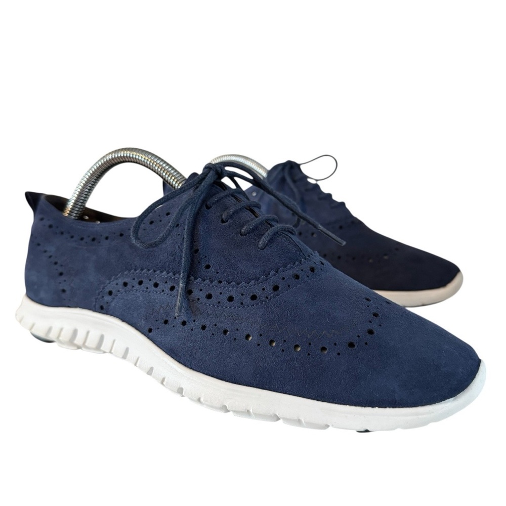 COLE HAAN Zerogrand Wingtip Oxfords Blue Perf Leather Flats Shoe Womens Size 8.5